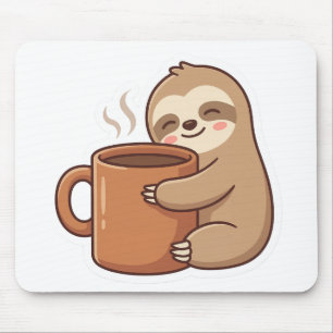 Mousepad Café com Adesivo de Preguiça Fofa