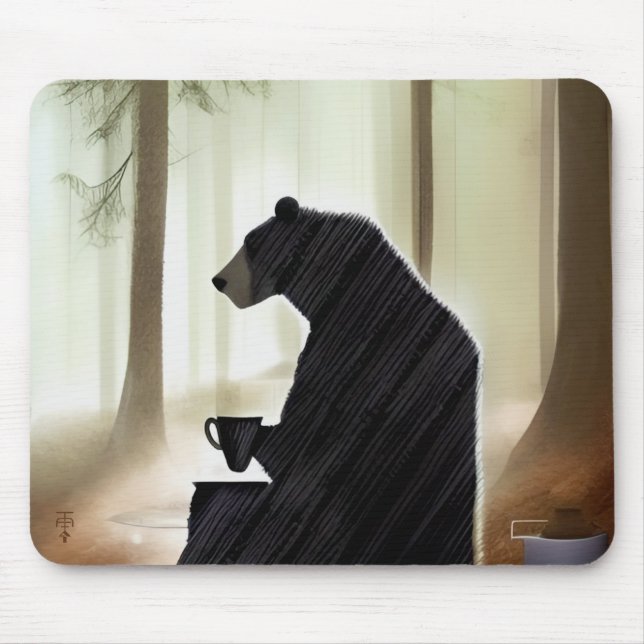 Mousepad Café de Bebendo de Urso na Floresta (Frente)