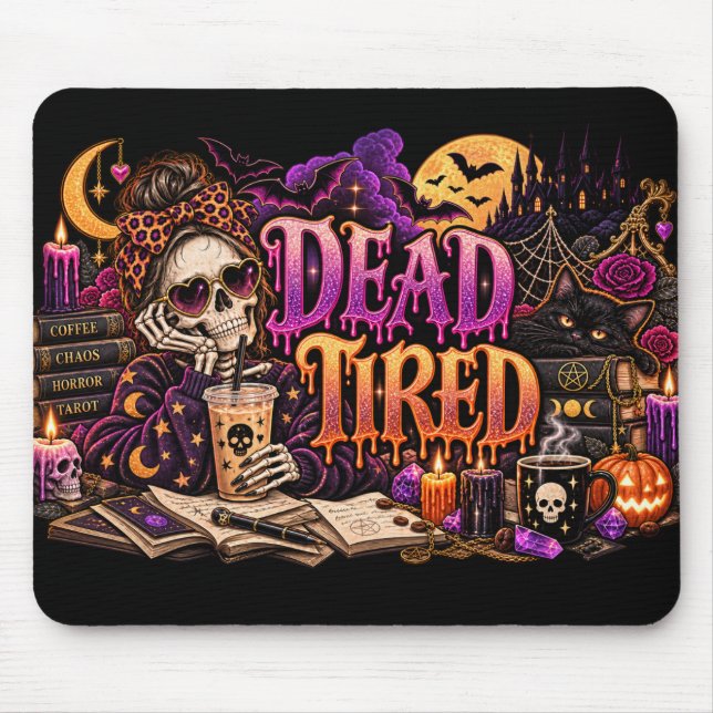 Mousepad Café de Esqueleto de Halloween Gótico Morrendo de  (Frente)