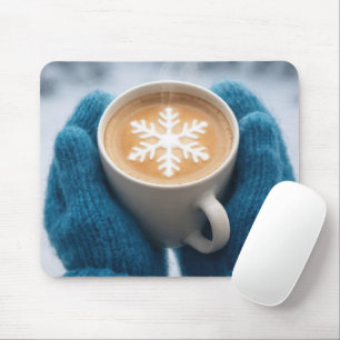 Mousepad Café de Inverno Com Luvas e Floco de Neve