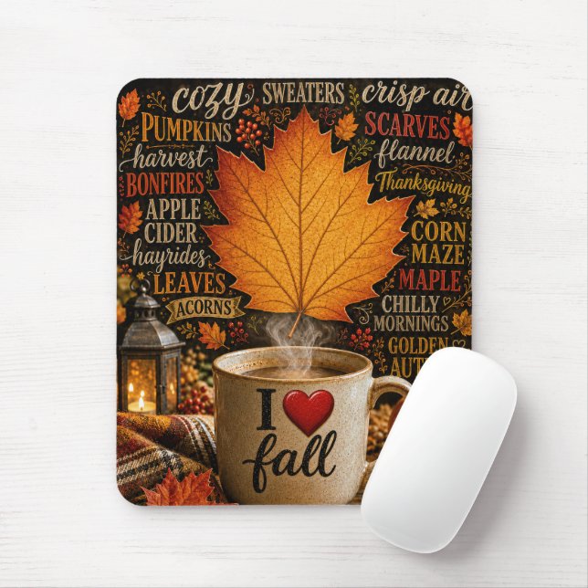 Mousepad Café de Outono com Nuvem de Palavras (Com mouse)