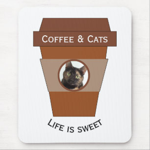 Mousepad Café e gatos personalizáveis - A vida é doce