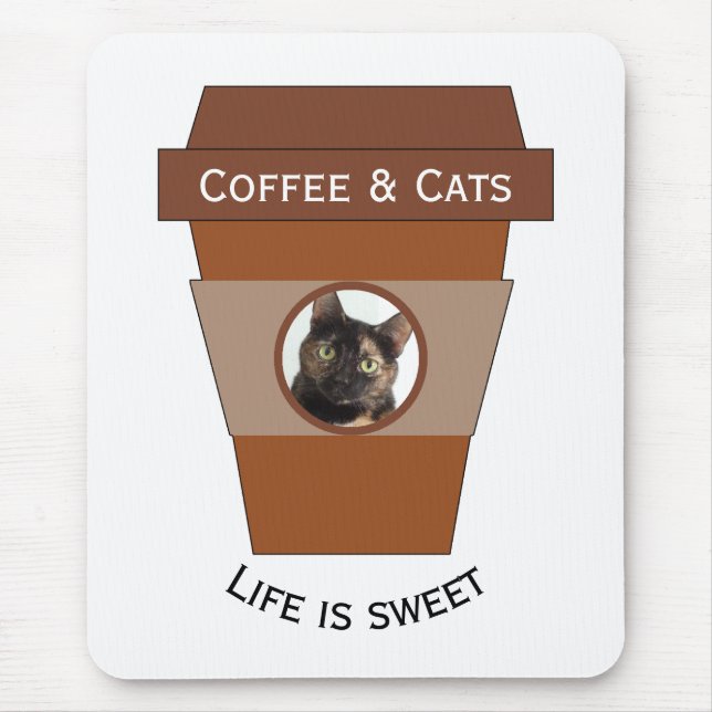 Mousepad Café e gatos personalizáveis - A vida é doce (Frente)