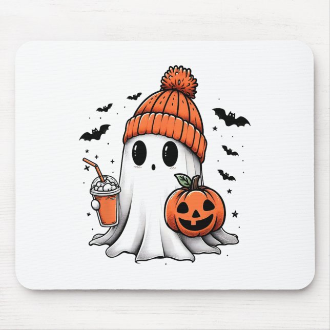 Mousepad Café Ghost Ghost Bebendo Bonito Café Halloween Caf (Frente)