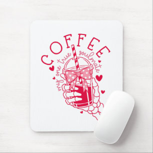 Mousepad Café Mão de Esqueleto Corações Vermelhos Gótico