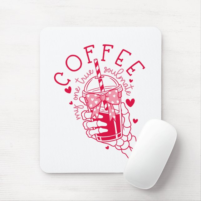Mousepad Café Mão de Esqueleto Corações Vermelhos Gótico (Com mouse)