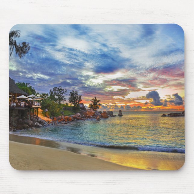Mousepad Café na praia tropical no por do sol (Frente)