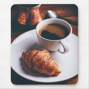 Mousepad Café Negro e Croissant Fresco