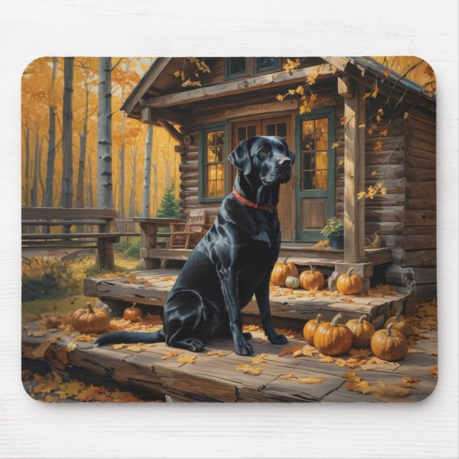 Mousepad Café preto Labrador Retriever Log Cabine (Frente)