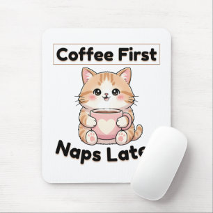 Mousepad Café Primeiro Sonecas Depois Gatinho Fofo Kawaii