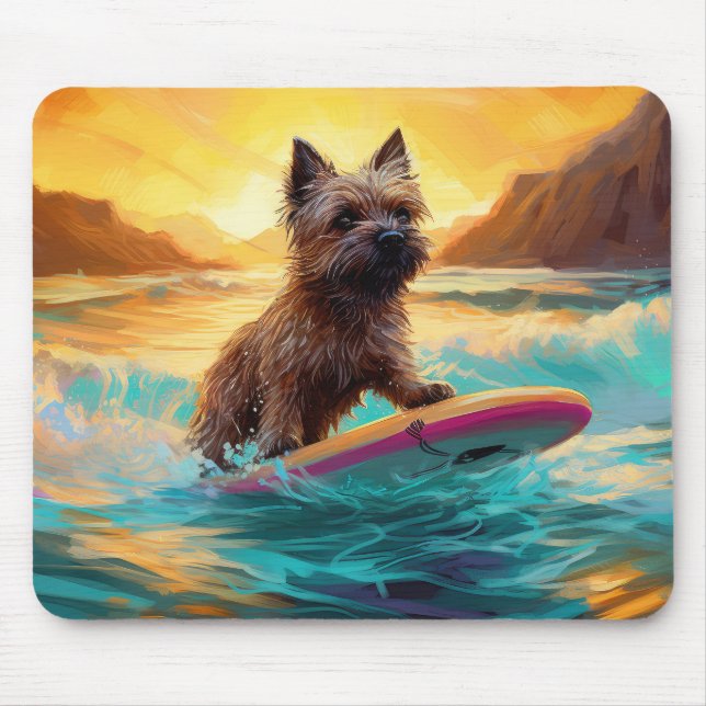 Mousepad Cairn Terrier Beach Surfing Painting (Frente)