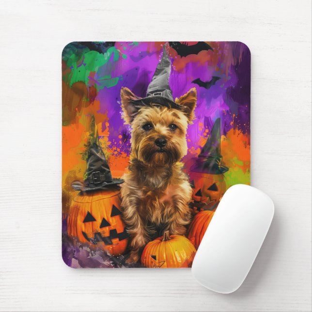 Mousepad Cairn Terrier Cão Halloween Bruxa Abóbora Assustad (Com mouse)