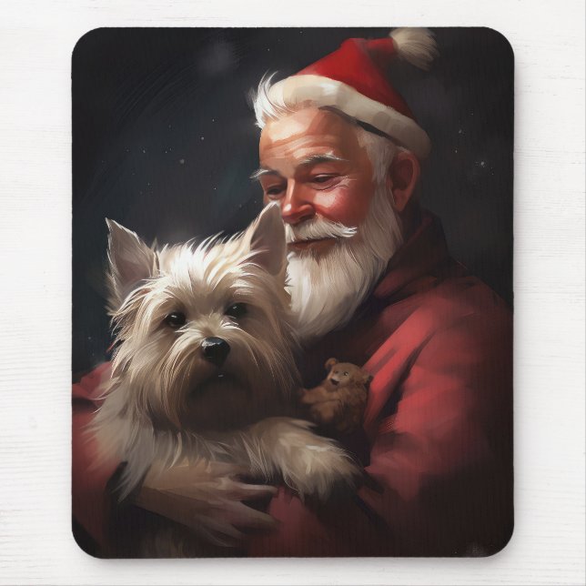 Mousepad Cairn Terrier com Papai Noel Natal Festivo (Frente)