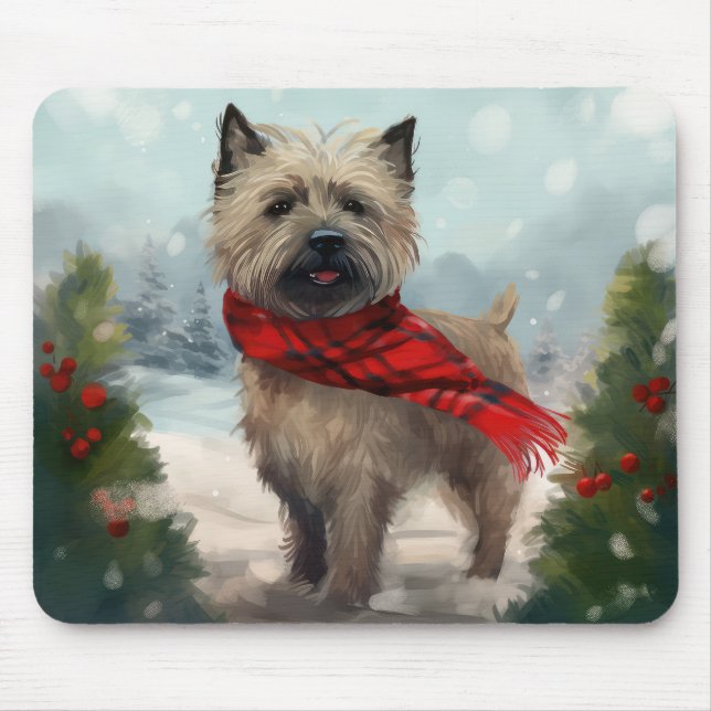 Mousepad Cairn Terrier Dog no Natal da Neve (Frente)