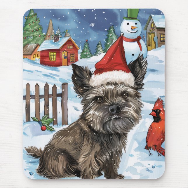 Mousepad Cairn Terrier Dog Winter Wonderland Natal Joy (Frente)