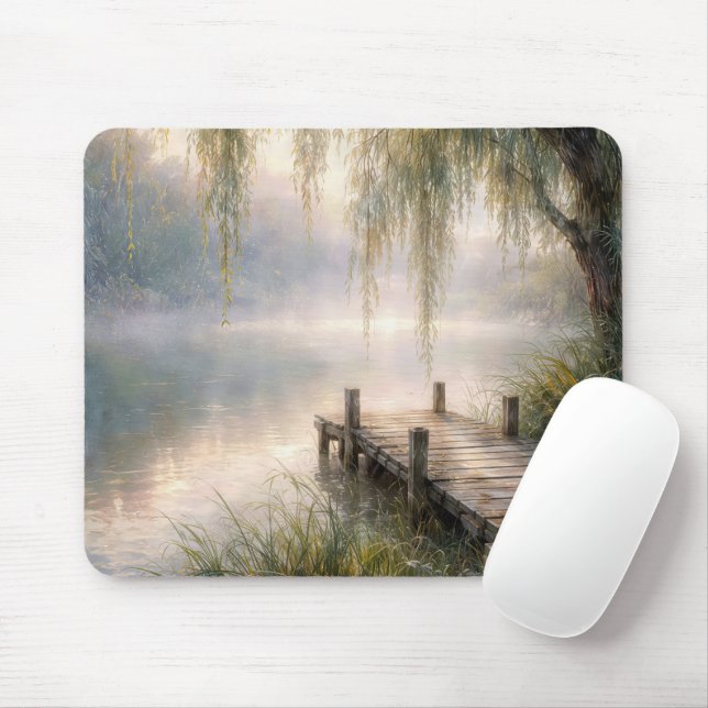 Mousepad Cais do Lago Nebuloso com Salgueiro (Com mouse)