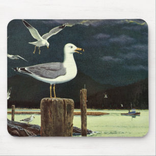 Mousepad Cais empoleirado gaivota do vintage, animais