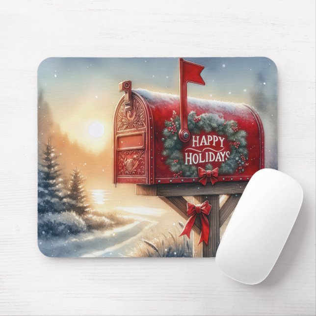 Mousepad Caixa De Correio Vermelha De Natal Na Neve (Com mouse)