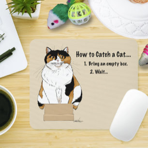 Mousepad Caixa de Gato Calico Bege Engraçado Humor Capturad