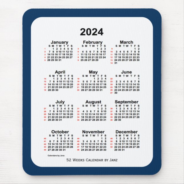 Mousepad Caixa de Polícia de 2024 Calendário Azul de 52 Sem (Frente)
