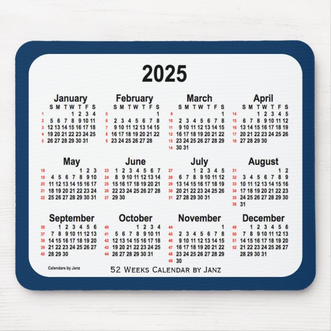 Mousepad Caixa de Polícia de 2025 Calendário Azul de 52 Sem (Frente)