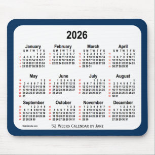 Mousepad Caixa de Polícia de 2026 Calendário Azul de 52 S