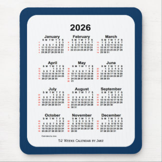 Mousepad Caixa de Polícia de 2026 Calendário Azul de 52 Sem