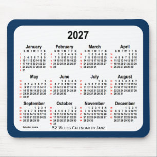 Mousepad Caixa de Polícia de 2027 Calendário Azul de 52 Sem