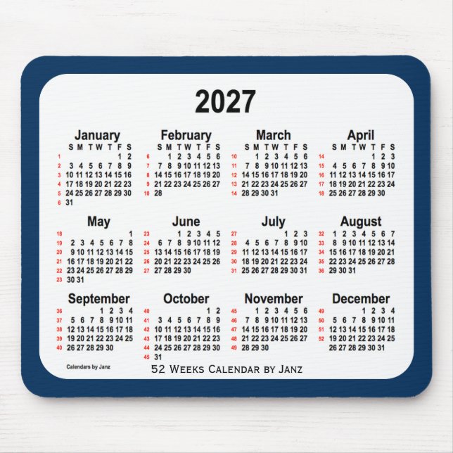 Mousepad Caixa de Polícia de 2027 Calendário Azul de 52 Sem (Frente)