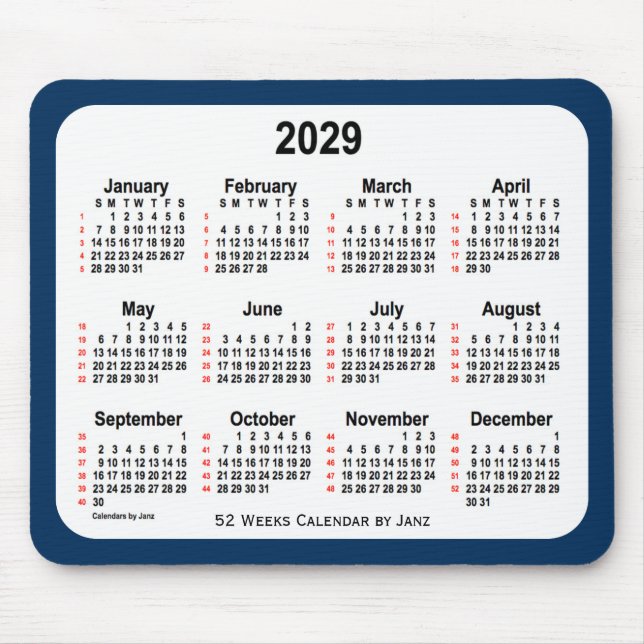 Mousepad Caixa de Polícia de 2029 Calendário Azul de 52 Sem (Frente)