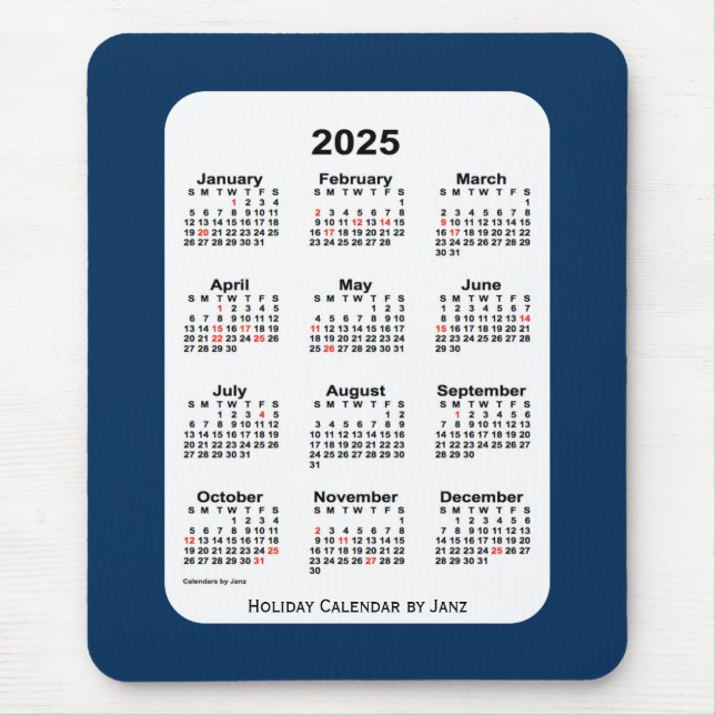 Mousepad Caixa de Polícia de Natal de 2025 Calendário Azul  (Frente)