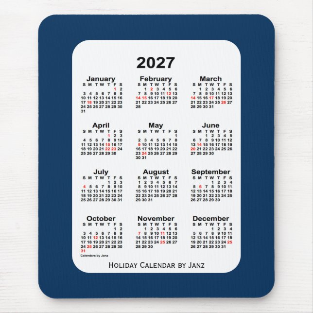 Mousepad Caixa de Polícia de Natal de 2027 Calendário Azul  (Frente)