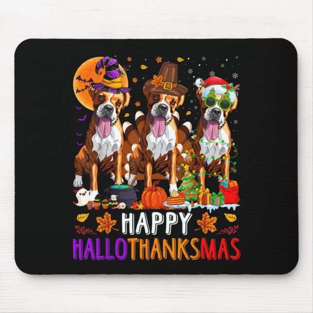 Mousepad Caixa Feliz de Hallothanksmas do Cão Boxer no Hall (Frente)