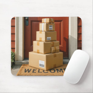 Mousepad Caixas de Papelão em uma Esteira de Boas-Vindas