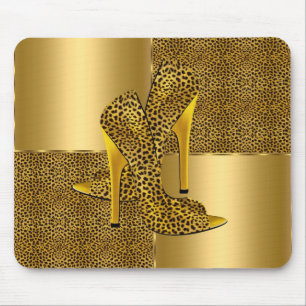 Mousepad Calçados de alto salto do leopardo Dourado Elegant