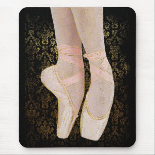 Mousepad Calçados dos dedos do balé - Rosa Preto Dourado