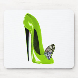 Mousepad Calçados e borboleta do estilete do verde limão