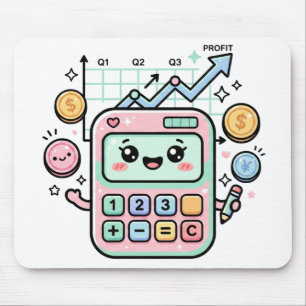 Mousepad Calculadora Pastel Kawaii Adesivo de Finanças para