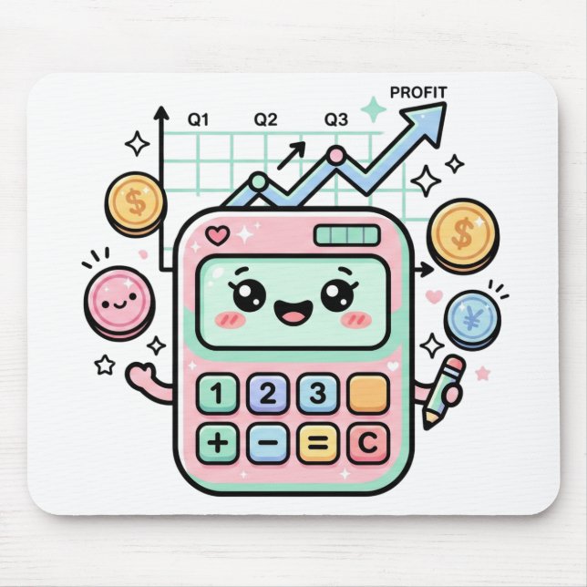 Mousepad Calculadora Pastel Kawaii Adesivo de Finanças para (Frente)