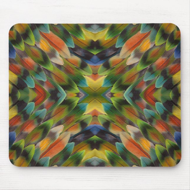 Mousepad caleidoscópio de penas de papagaio inseparável (Frente)