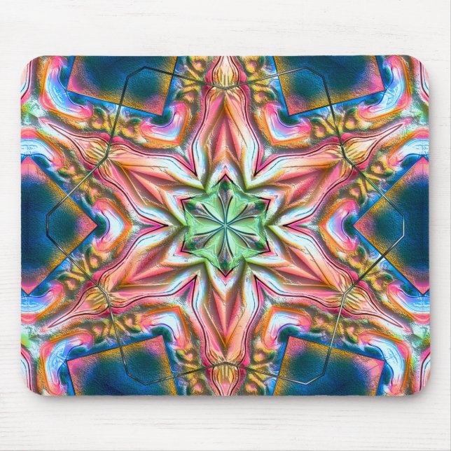 Mousepad Caleidoscópio estelar em textura áspera, salmão qu (Frente)