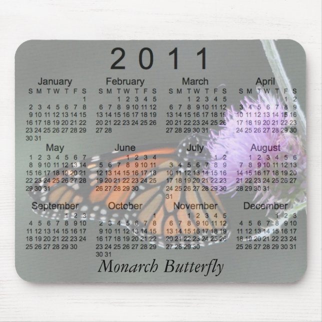 Mousepad Calendário 2011 da borboleta de monarca (Frente)