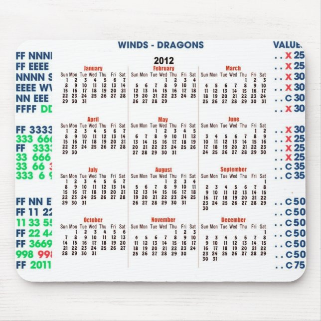 Mousepad Calendário 2012 Mah-Jongg (Frente)