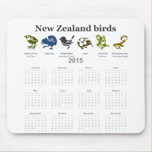 Mousepad Calendário 2015 para as aves da Nova Zelândia