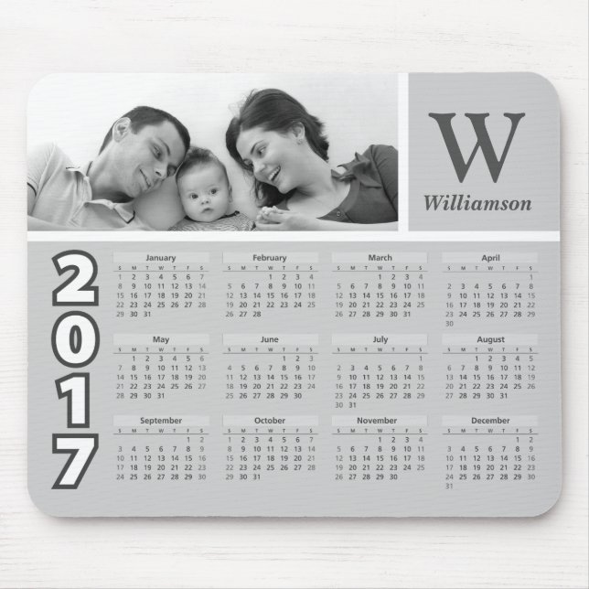 Mousepad Calendário 2017 preto e branco da foto de família (Frente)