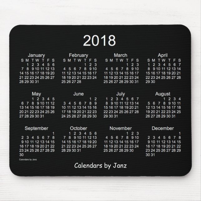 Mousepad Calendário 2018 branco de néon pelo tapete do rato (Frente)