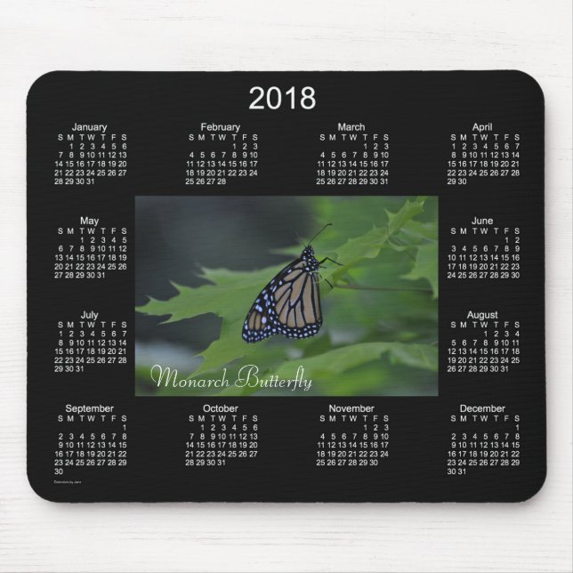 Mousepad Calendário 2018 da borboleta de monarca pelo (Frente)