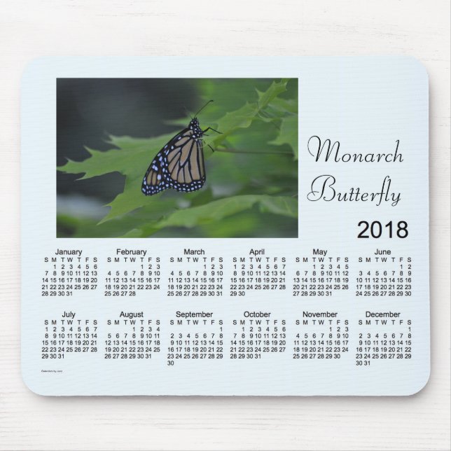 Mousepad Calendário 2018 da borboleta de monarca por Janz (Frente)