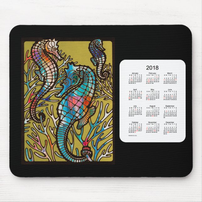Mousepad Calendário 2018 dos cavalos de mar pelo tapete do (Frente)