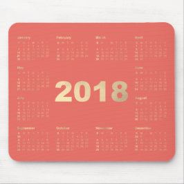 Mousepad Calendário 2018 Faux Dourado Metálico Coral Mínimo